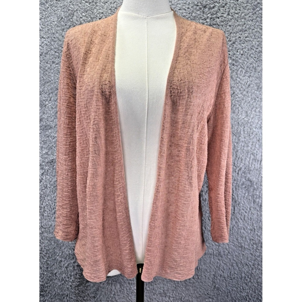 Eileen Fisher M Peach Linen Blend Crepe Knit Open Front Cardigan Lightweight Top